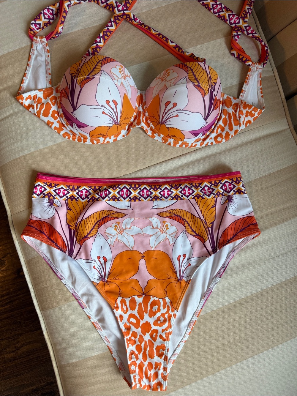 Cupshe Pink Orange Floral & Leopard Print Bikini Set